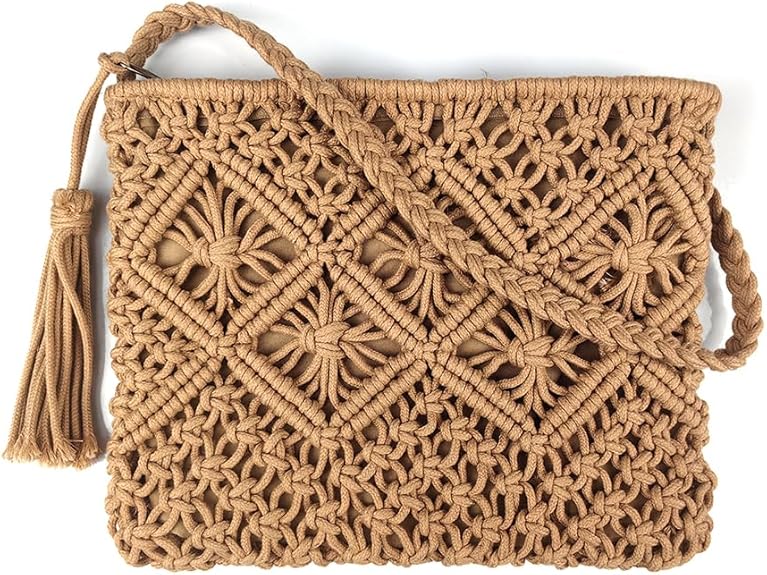 Crossbody Handbag,Handwoven cotton rope Shoulder Bag,Summer Beach Clutches Bags for Women,Handmade Purse