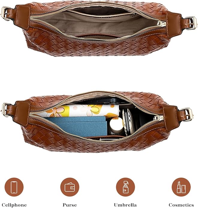 Women's Shoulder Bags, PU Leather Woven Tote Handbag, Underarm Braided Evening Clutch Purse