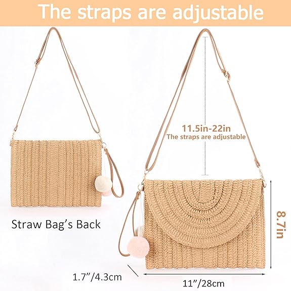 Straw Shoulder Bag For Women Woven Purse Beach Envelope Clutch Straws Wallet