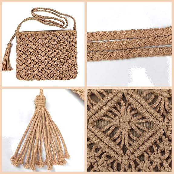 Crossbody Handbag,Handwoven cotton rope Shoulder Bag,Summer Beach Clutches Bags for Women,Handmade Purse