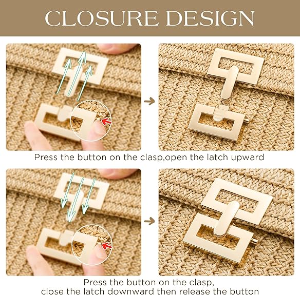Straw Purse Woven Beach Bag Summer Straw Clutch Purse Boho Crossbody Bags for Women Small Raffia Shoulder Bag