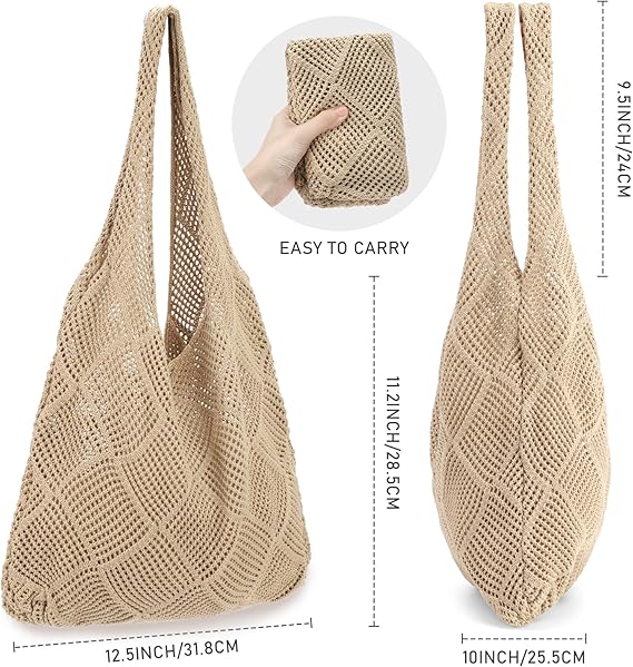 Crochet Bags for Women - Summer Beach Tote, Aesthetic Hippie Knit Bag