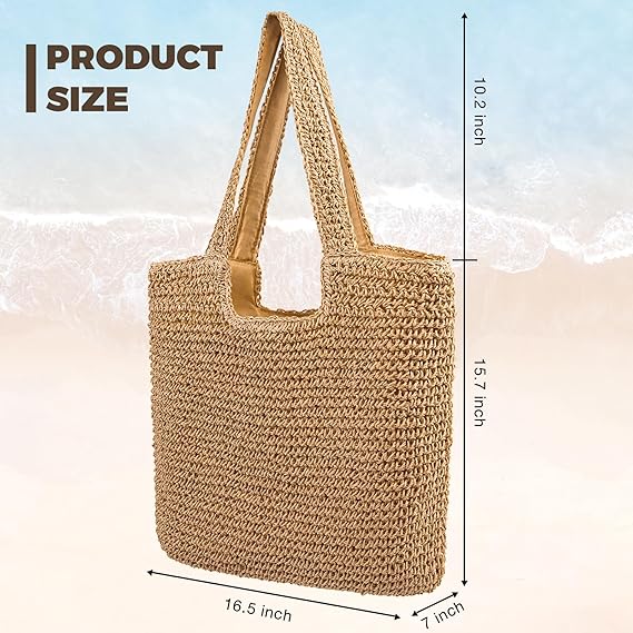 Straw Beach Bags for Women - Women Beach Handmade Woven Tote Bag, Summer Mesh Hollow Shoulder Bag for Holiday