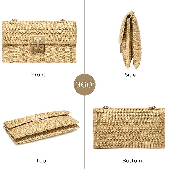 Straw Purse Woven Beach Bag Summer Straw Clutch Purse Boho Crossbody Bags for Women Small Raffia Shoulder Bag