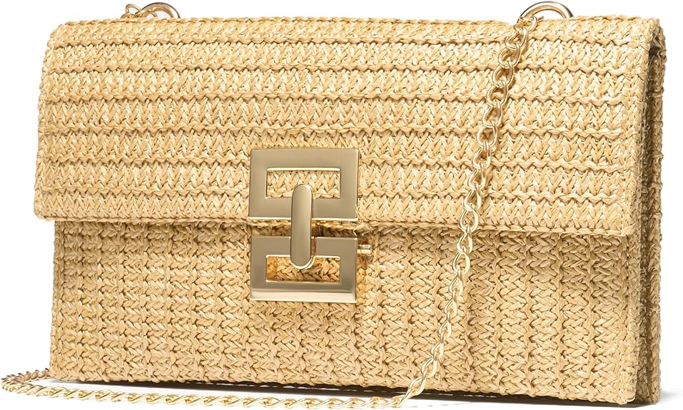 Straw Purse Woven Beach Bag Summer Straw Clutch Purse Boho Crossbody Bags for Women Small Raffia Shoulder Bag