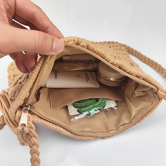 Crossbody Handbag,Handwoven cotton rope Shoulder Bag,Summer Beach Clutches Bags for Women,Handmade Purse