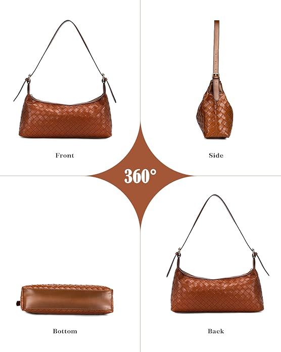 Women's  Shoulder Bags, PU Leather Woven Tote Handbag, Underarm Braided Evening Clutch Purse
