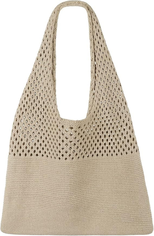 Crochet Mesh Beach Tote Bag, Knit Summer Vacation Aesthetic Boho Tote Bag for Women