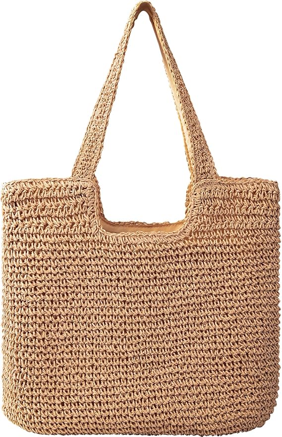 Straw Beach Bags for Women - Women Beach Handmade Woven Tote Bag, Summer Mesh Hollow Shoulder Bag for Holiday