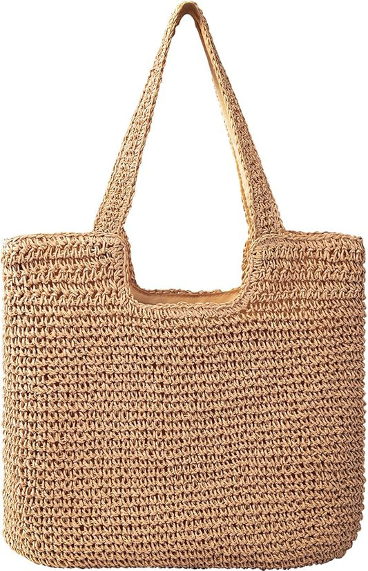 Straw Beach Bags for Women - Women Beach Handmade Woven Tote Bag, Summer Mesh Hollow Shoulder Bag for Holiday