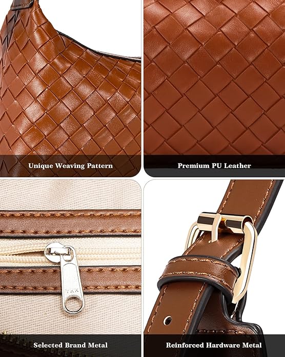Women's  Shoulder Bags, PU Leather Woven Tote Handbag, Underarm Braided Evening Clutch Purse