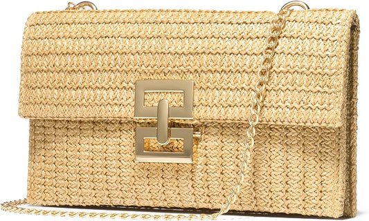 Straw Purse Woven Beach Bag Summer Straw Clutch Purse Boho Crossbody Bags for Women Small Raffia Shoulder Bag